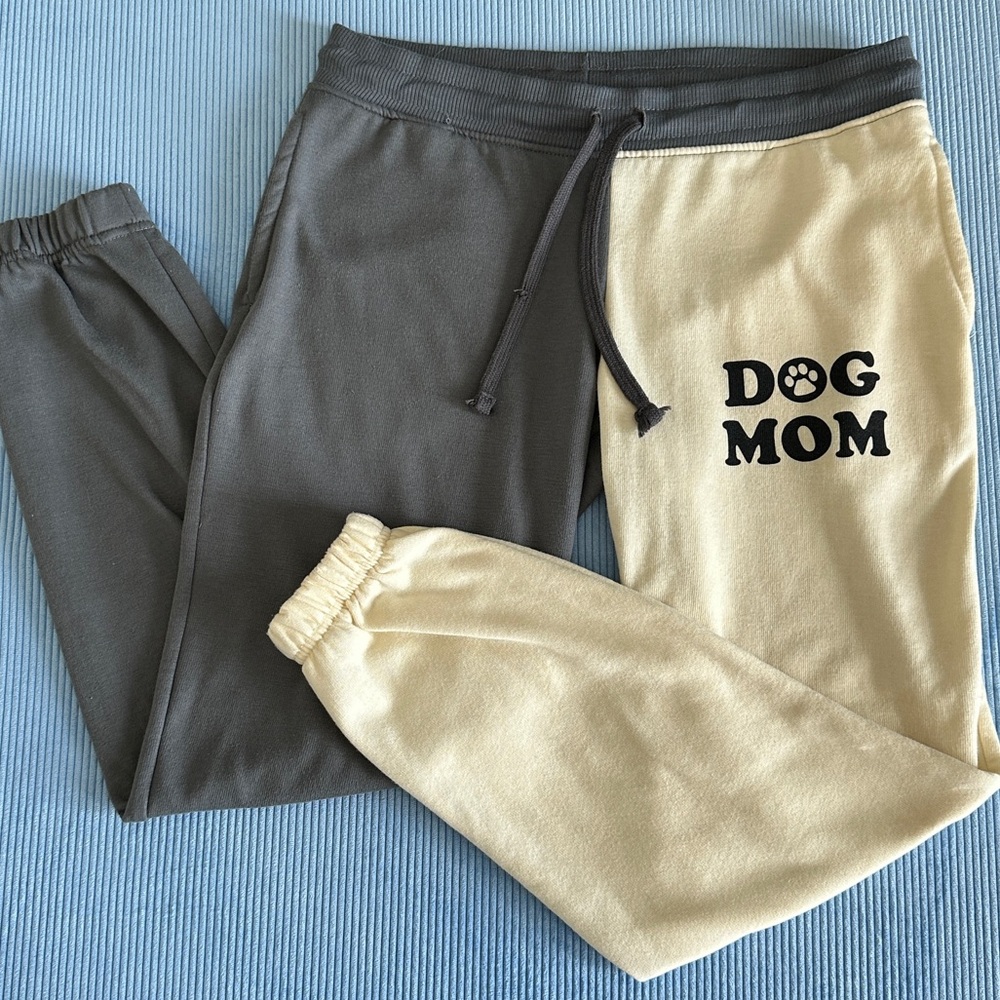 Modern Lux Women’s Color-block Joggers in Gray & Cream DOG MOM Size XS